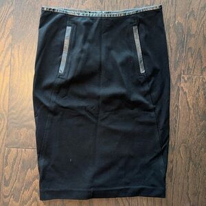 Vince Black Leather Trim Ponte Pencil Skirt Women's Size 0